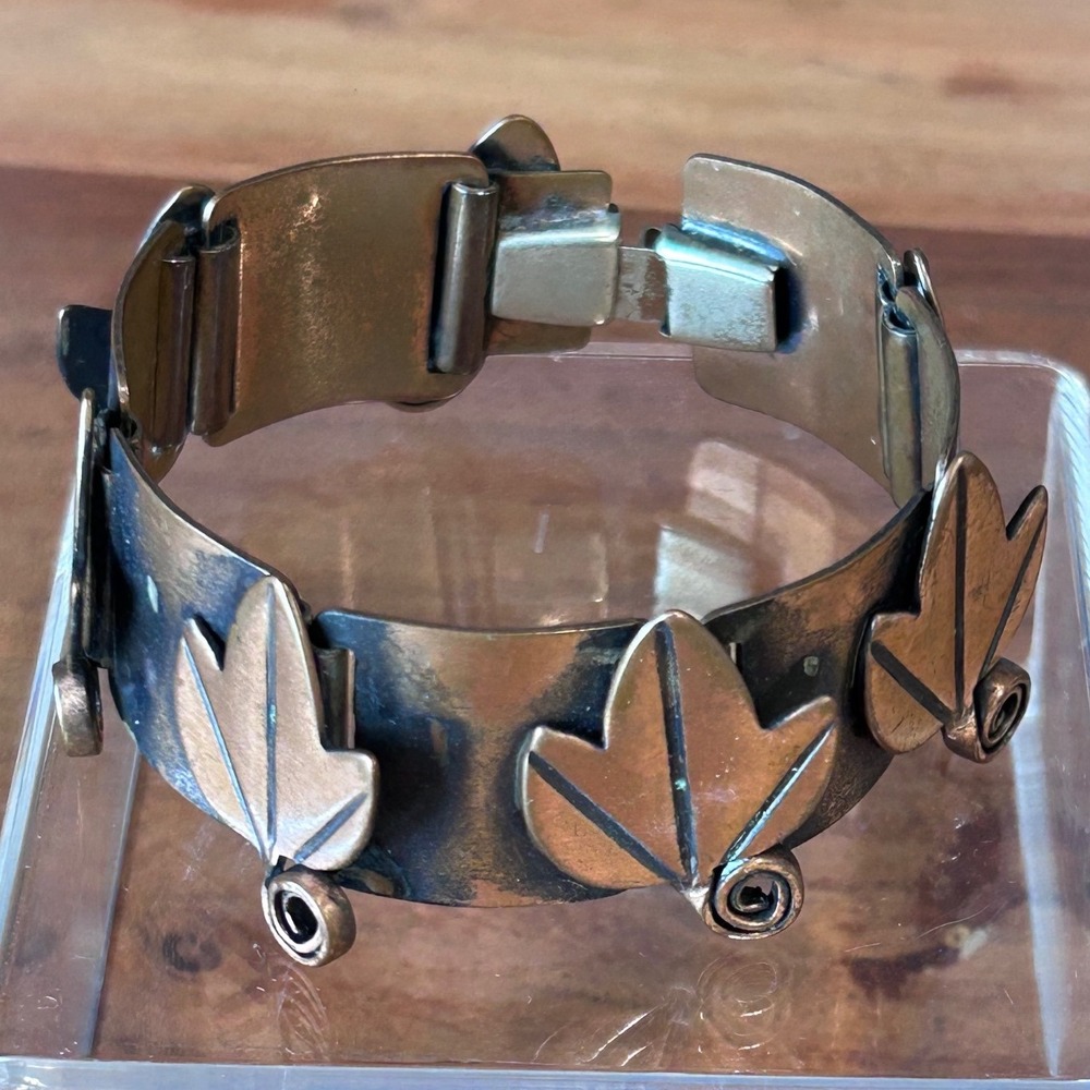 Vintage Rebajes Copper Leaf Link Bracelet Mid Century Modern Handcrafted 7 Inch